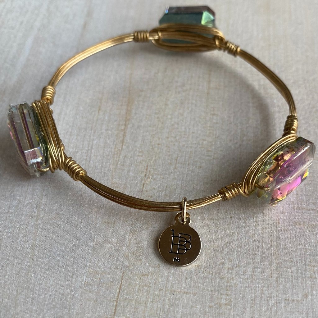 Bourbon And Bowties Gold Tone Wire Wrapped Watermelon Crystal Bangle Bracelet 15$